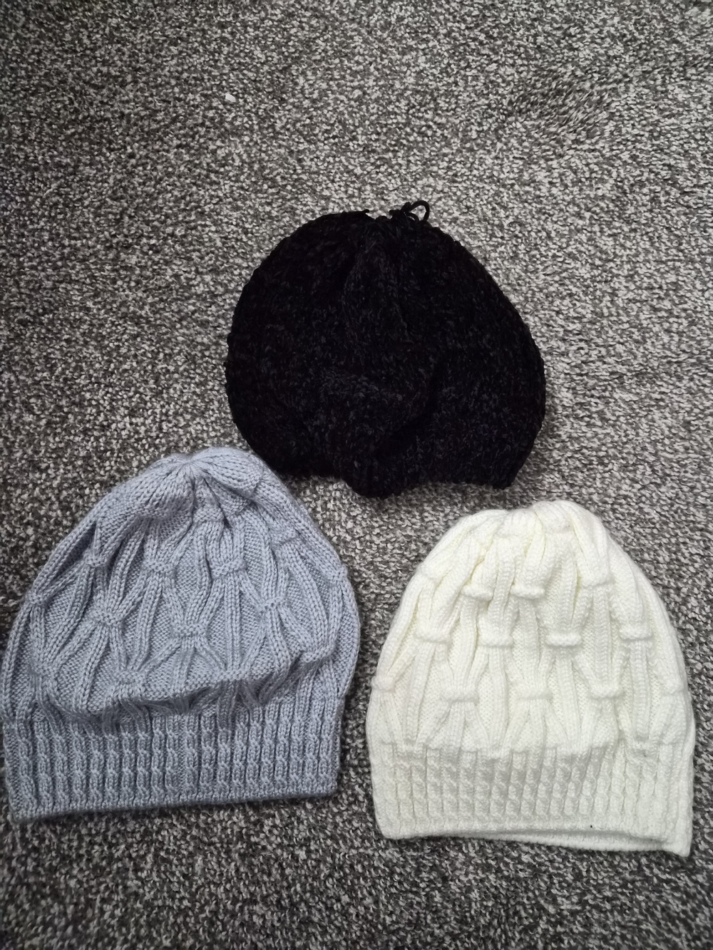 Women’s Cable Knit Beanie Hat - Black, Gray, White